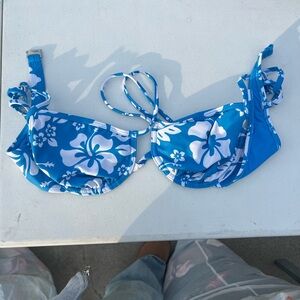 Tropical Blue and White Floral Bikini Top